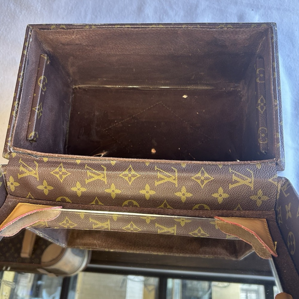 LOUIS VUITTON Vintage Monogram Cosmetic Box Trunk Bag Locks Handle Mirror - Picture 2 of 14